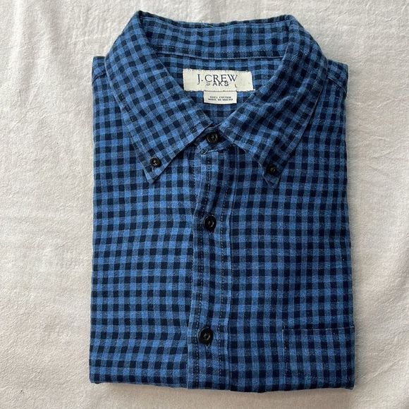 J. Crew Shirt Mens Large L Blue Gingham Long Sleeve Button Down Collar Shirt